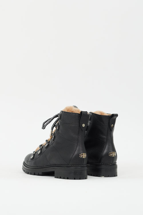 Jimmy Choo Black & Brown Leather Shearling Combat Boot