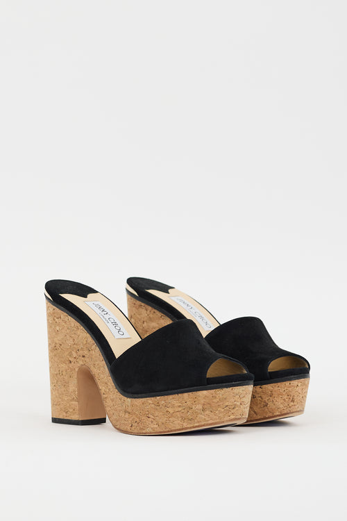 Jimmy Choo Black & Brown Suede Deedee Platform Heel