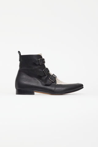 Jimmy Choo Black & Cream Embossed Marlin Buckle Boot