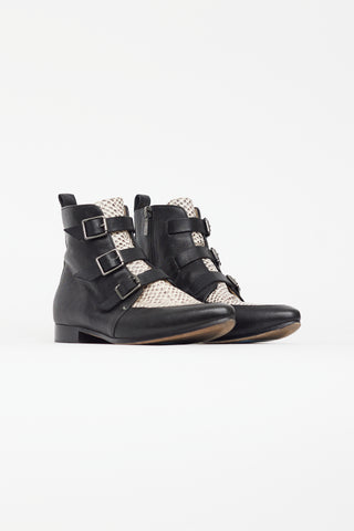 Jimmy Choo Black & Cream Embossed Marlin Buckle Boot