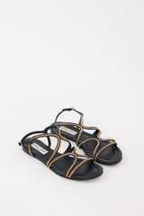 Jimmy Choo Black & Gold Leather Chain Nickel Sandal