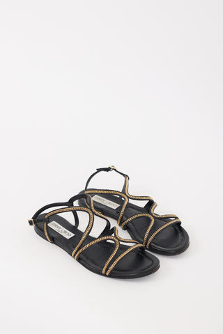 Jimmy Choo Black & Gold Leather Chain Nickel Sandal