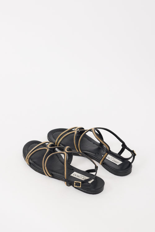 Jimmy Choo Black & Gold Leather Chain Nickel Sandal