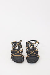 Jimmy Choo Black & Gold Leather Chain Nickel Sandal