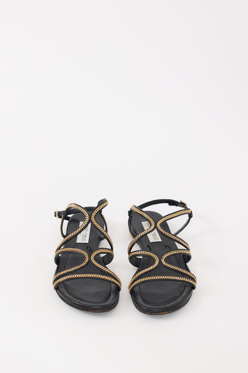 Jimmy Choo Black & Gold Leather Chain Nickel Sandal