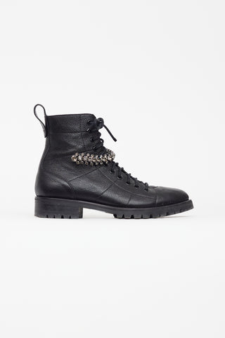 Jimmy Choo Black Leather & Crystal Cruz Boot