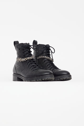 Jimmy Choo Black Leather & Crystal Cruz Boot