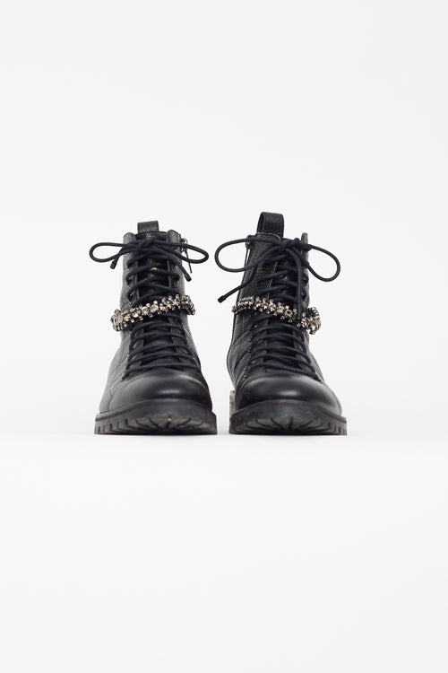 Jimmy Choo Black Leather & Crystal Cruz Boot