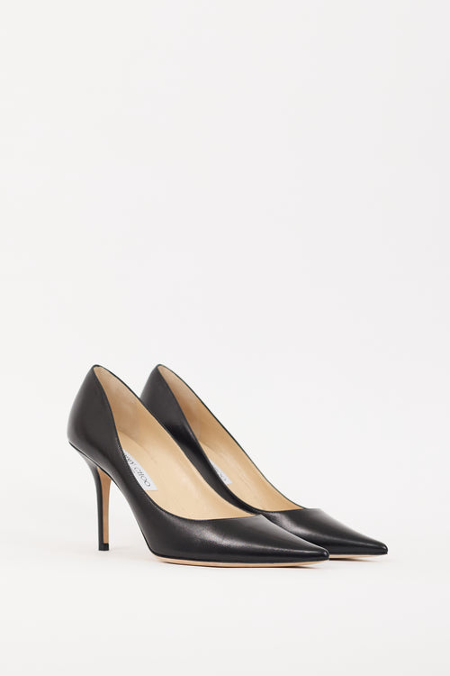 Jimmy Choo Black Leather Romy 85 Heel