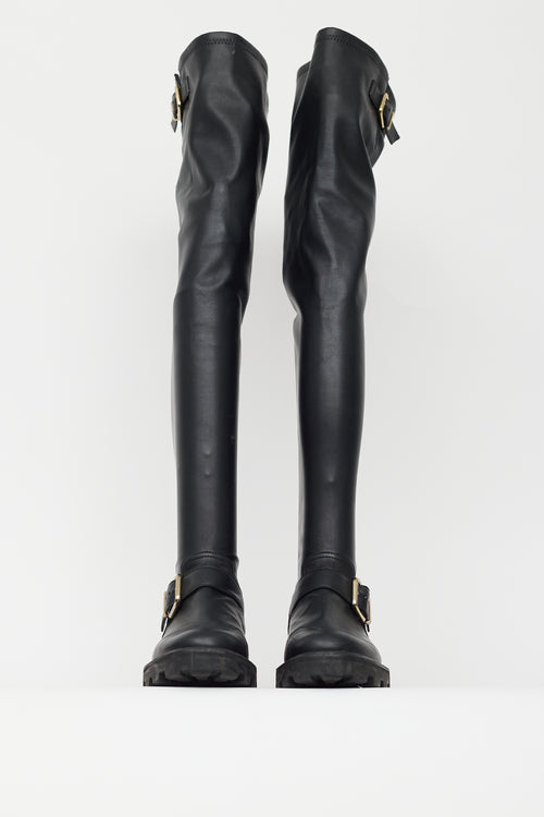 Jimmy Choo Black Leather Gold Buckle Knee High Boot