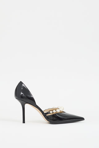 Jimmy Choo Black Patent Leather & Pearl Aurelie Heel