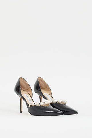 Jimmy Choo Black Patent Leather & Pearl Aurelie Heel