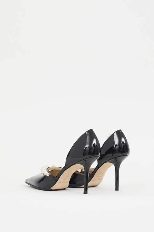 Jimmy Choo Black Patent Leather & Pearl Aurelie Heel