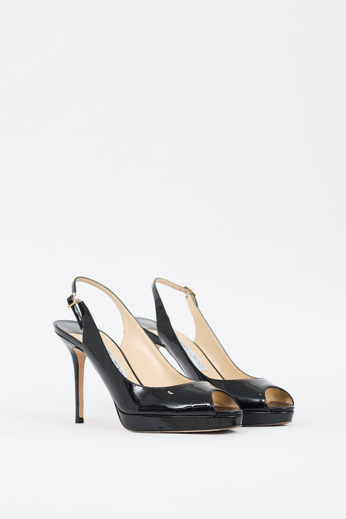 Jimmy Choo Black Patent Leather Slingback Heel