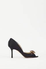 Jimmy Choo Black Satin & Gold Brooch Piazza Pump