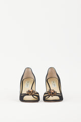 Jimmy Choo Black Satin & Gold Brooch Piazza Pump