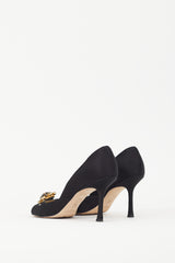 Jimmy Choo Black Satin & Gold Brooch Piazza Pump