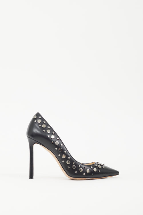 Jimmy Choo Black & Silver Leather Rommy 100 Studded Heel