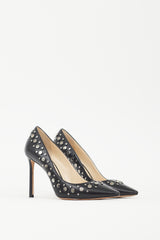 Jimmy Choo Black & Silver Leather Rommy 100 Studded Heel