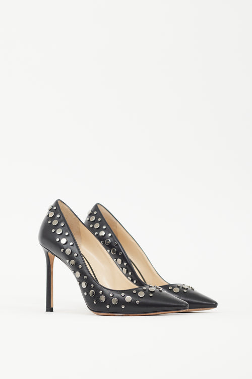 Jimmy Choo Black & Silver Leather Rommy 100 Studded Heel