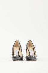 Jimmy Choo Black & Silver Leather Rommy 100 Studded Heel