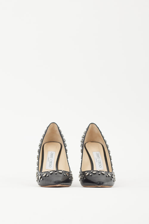 Jimmy Choo Black & Silver Leather Rommy 100 Studded Heel