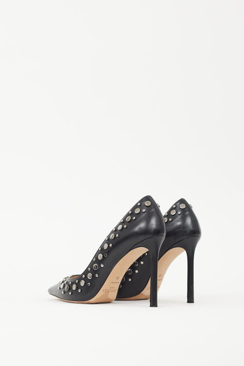 Jimmy Choo Black & Silver Leather Rommy 100 Studded Heel