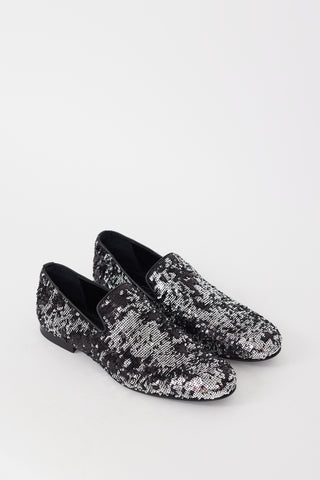 Jimmy Choo Black & Silver Sequin Sloane Loafer
