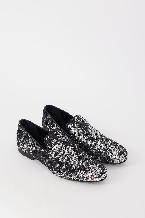 Jimmy Choo Black & Silver Sequin Sloane Loafer