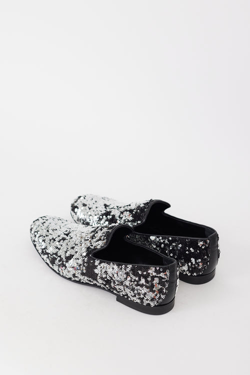 Jimmy Choo Black & Silver Sequin Sloane Loafer