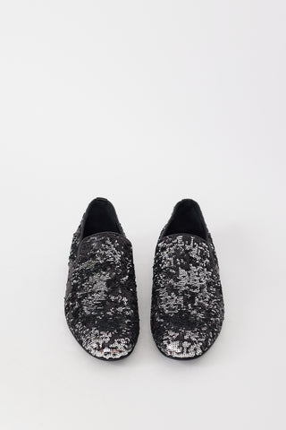 Jimmy Choo Black & Silver Sequin Sloane Loafer