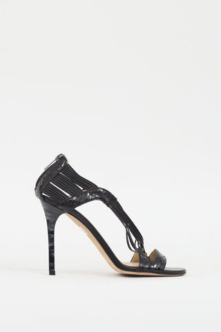 Jimmy Choo Black Textured Leather Strappy Heel