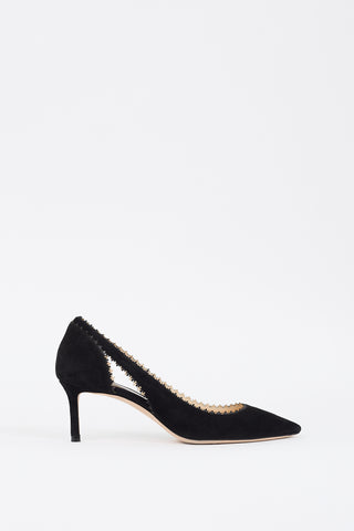 Jimmy Choo Black Suede Scalloped Pump