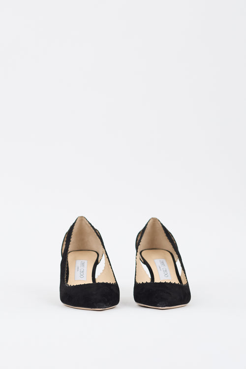 Jimmy Choo Black Suede Scalloped Pump