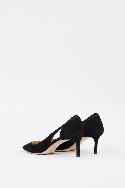 Jimmy Choo Black Suede Scalloped Pump