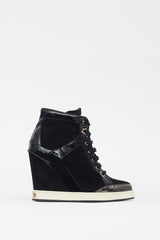 Jimmy Choo Black Suede & Patent Leather Wedge Sneaker
