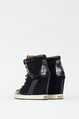 Jimmy Choo Black Suede & Patent Leather Wedge Sneaker