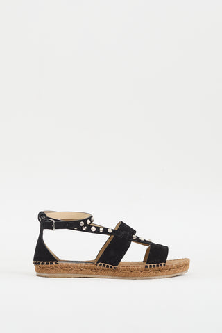 Jimmy Choo Black Suede Denise Embellished Espadrille Sandal