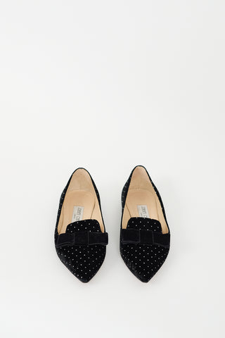 Jimmy Choo Black Velvet Glitter Dot Bow Flat