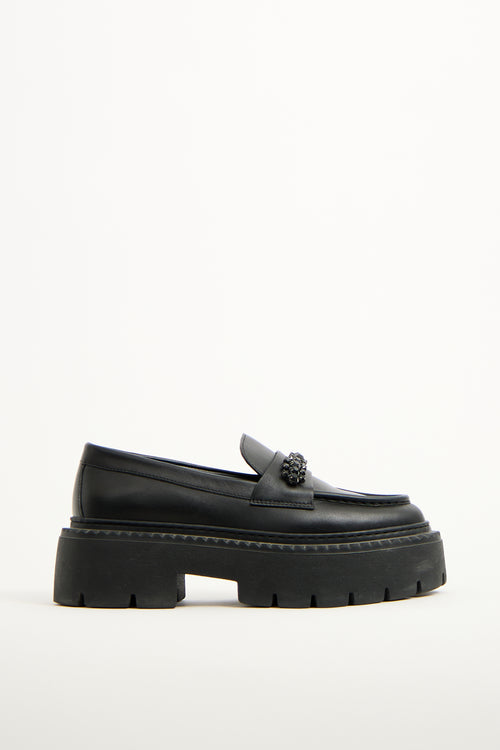 Jimmy Choo Black Leather Bryer Crystal Loafer