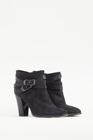 Jimmy Choo Black Sparkly Suede Wrapped Strap Bootie