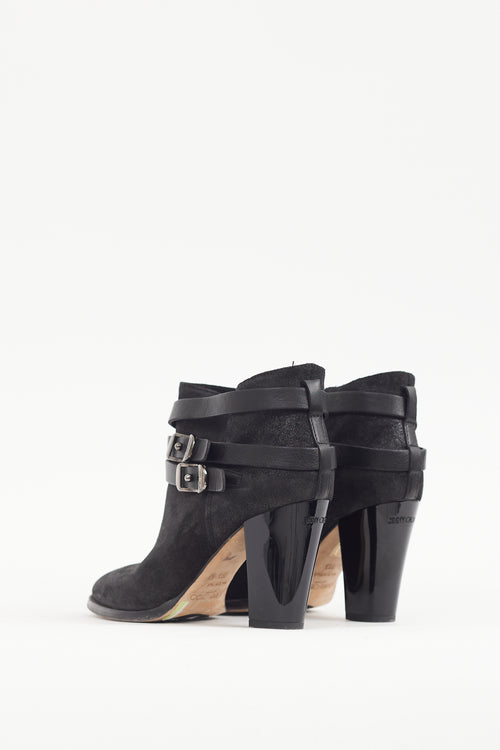 Jimmy Choo Black Sparkly Suede Wrapped Strap Bootie