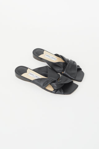 Jimmy Choo Black Leather Narisa Flat Sandal