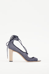 Jimmy Choo Blue & Beige Denim Lace Up Vernie Heel