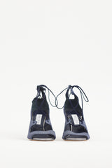 Jimmy Choo Blue & Beige Denim Lace Up Vernie Heel