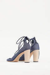 Jimmy Choo Blue & Beige Denim Lace Up Vernie Heel
