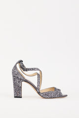 Jimmy Choo Blue & Silver Glitter Carrie 85 Heel