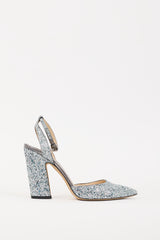Jimmy Choo Blue & Silver Glitter Micky 100 Heel
