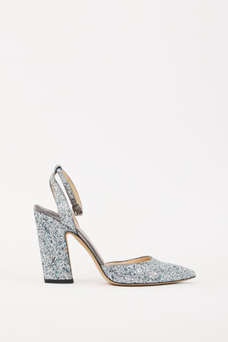 Jimmy Choo Blue & Silver Glitter Micky 100 Heel