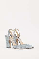 Jimmy Choo Blue & Silver Glitter Micky 100 Heel